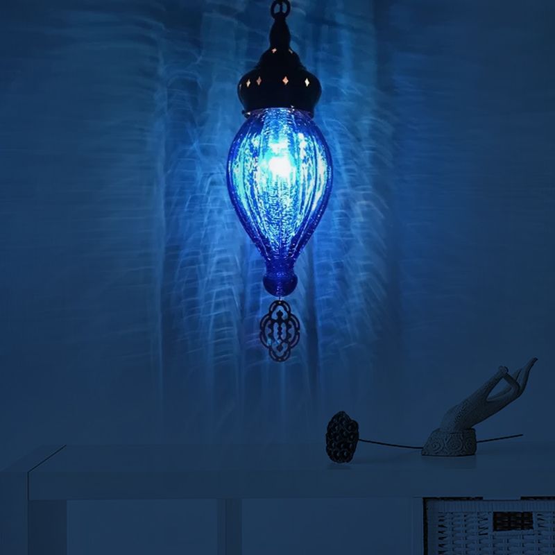 Traditionele druppelhanglamp blauw/groen/taupe geribbeld glas 1/4 bollen suspensie licht voor slaapkamer