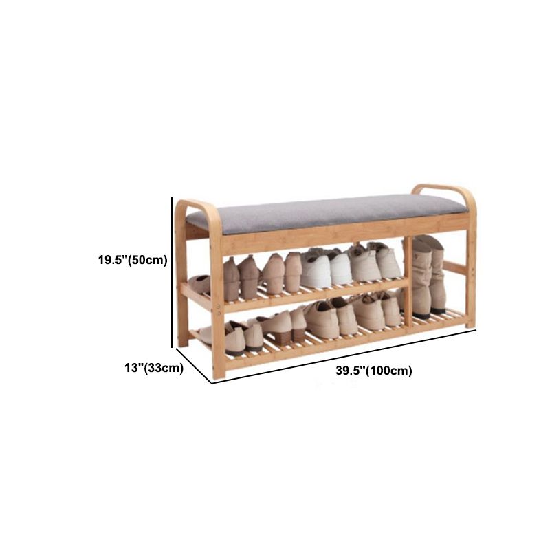 12.99" Wide Modern Entryway Cushioned Bench Bamboo Bench with Arms