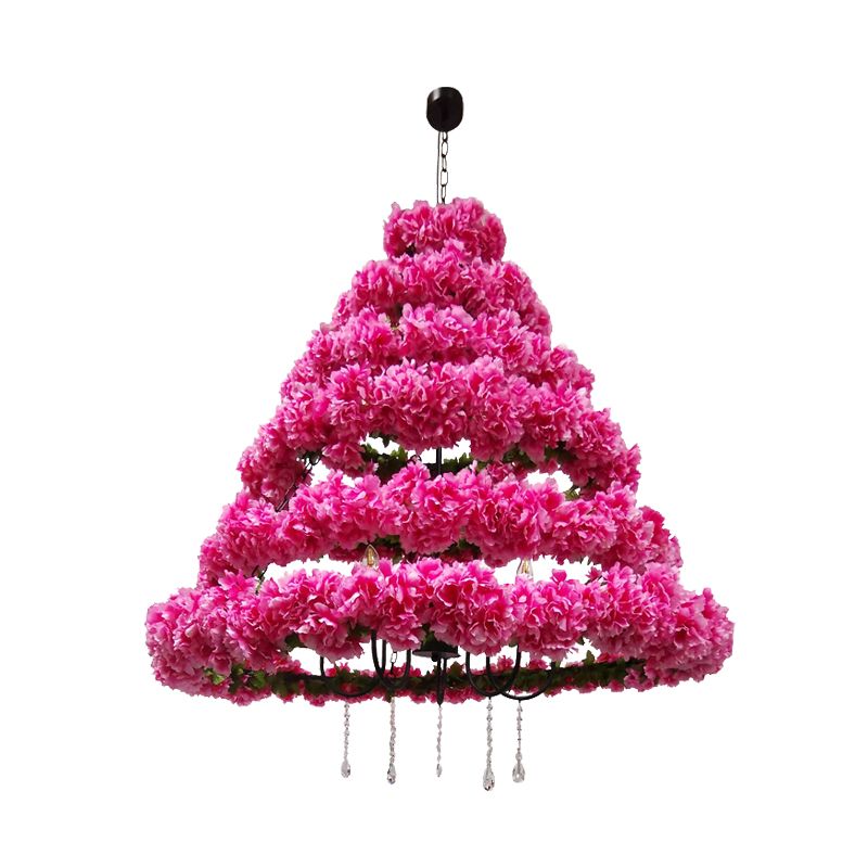 Vintage konische Kronleuchterlampe 5 Lampenmodelle Decke Anhänger Licht in Rosa/Rosenrot mit Kirschblüte Dekor