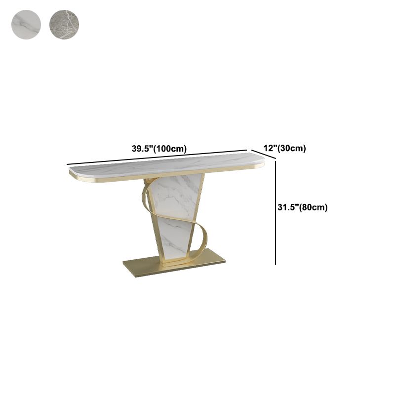 Glam Style Half Moon Console Table with Golden Steel Pedestal Base