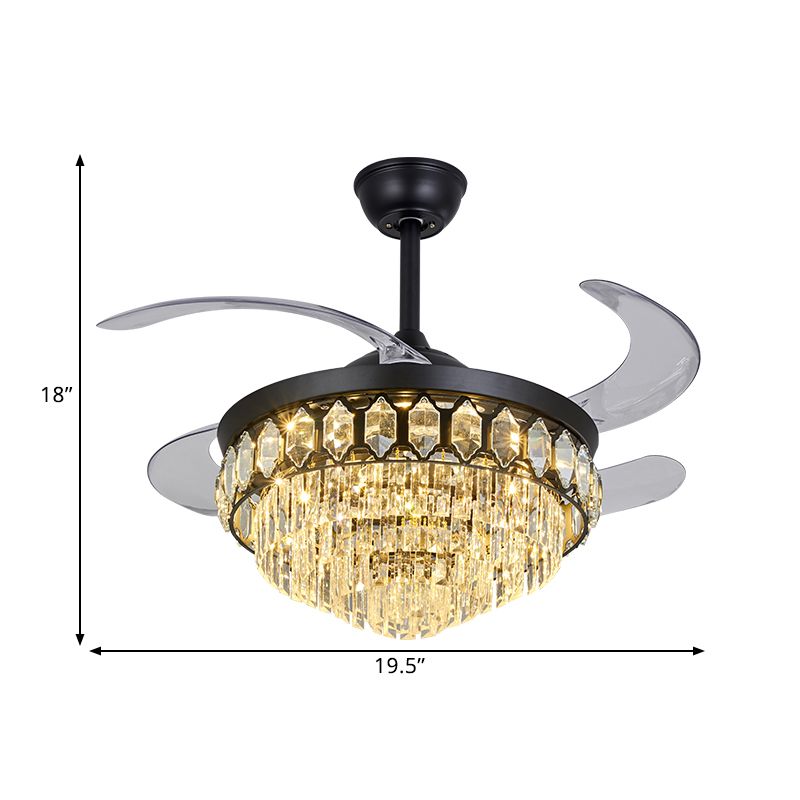 19.5" Wide LED Ceiling Fan Lamp Traditional Layered Crystal Semi Flush Light, 4 Blades