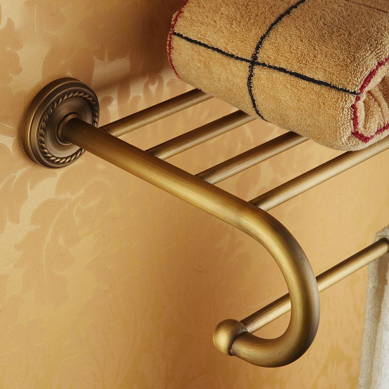 Distressed Brass Traditional Bathroom Set with Bath Shelf/Paper Holder & Towel Bar