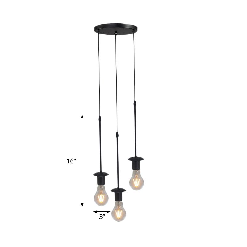 Iron Exposed Bulb Drapes Ceiling Light Loft 5/10 Heads Bistro Multi Light Pendant Lighting in Black, Round/Linear Canopy