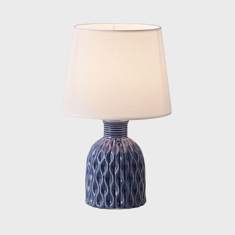 Cone Table Lamp Contemporary Fabric 1 Bulb Pink/Lemon Green/Royal Blue Reading Light with Ceramic Base