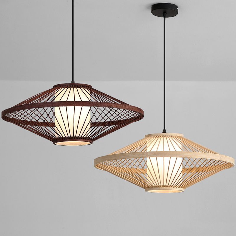 Flying Saucer Bamboo Pendant Lighting Fixture Asia Style Suspension Pendant Light