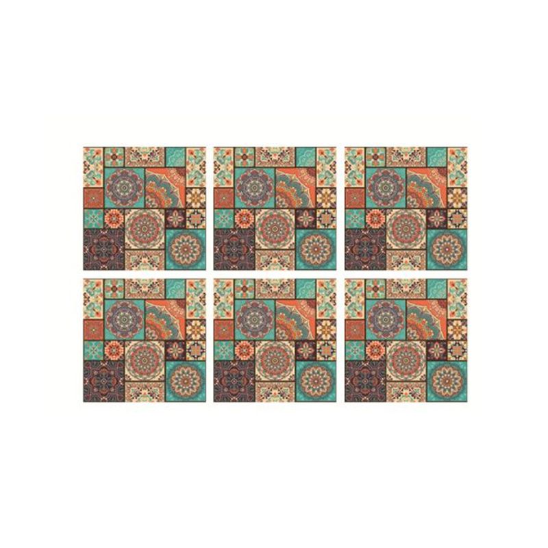 PVC Peel off Wallpapers Bohemian Mandala Patterned Wall Decor in Orange and Green