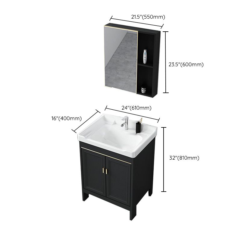 Modern Metal Sink Cabinet Mirror Wall-Mounted Bathroom Vanity Cabinet in Black