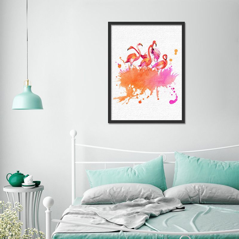 Childrens Art Flamingo Canvas Print Orange-White Textured Wall Decor for Sitting Room