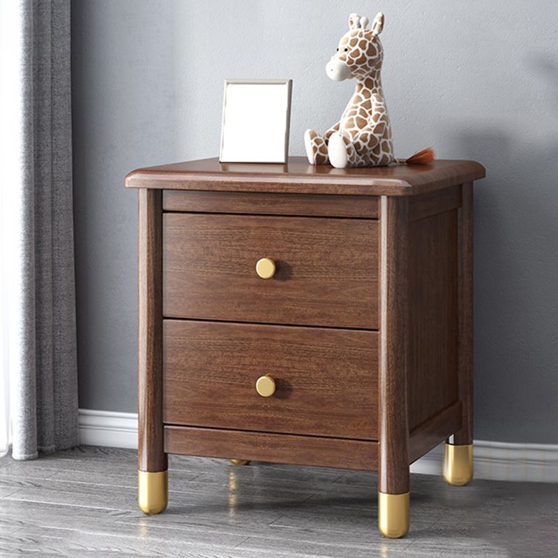 Modern Solid Wood Nightstand Drawer Storage Walnut Legs Included Night Table in Brown