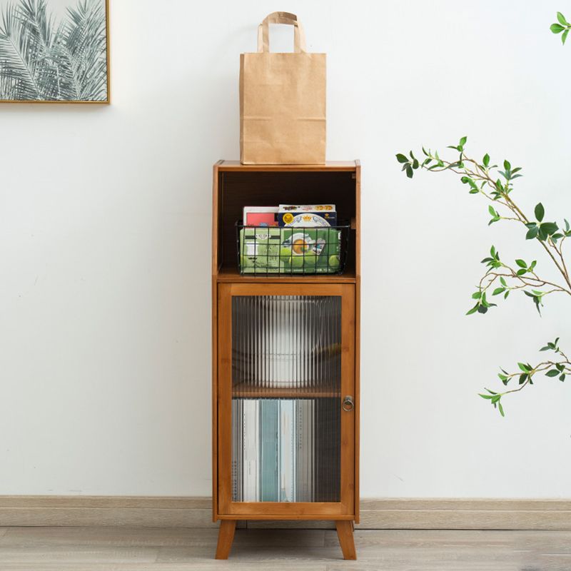 Contemporary Brown Bamboo Sideboard Cabinet Glass Buffet Table