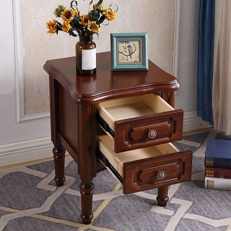 Traditional Night Table Drawer Storage Rubber Wood Nightstand with Legs