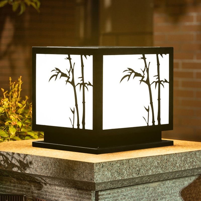 Square Shape Metal Pillar Lamp Modern Style 1 Light Solar Outdoor Light in Black