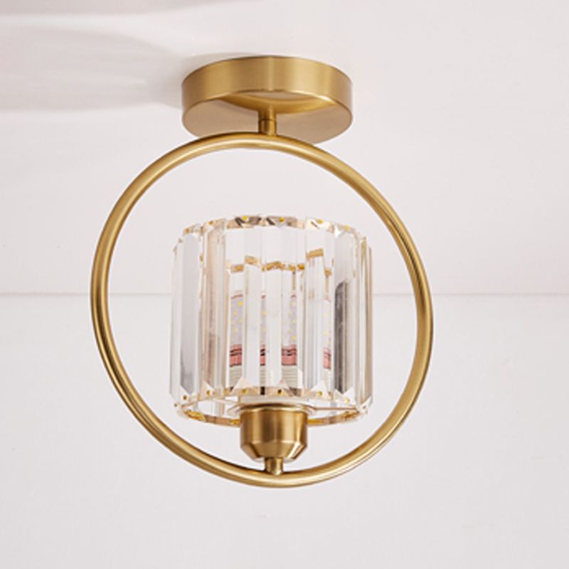 Cylinder Shape Flush Lights Modern Style Crystal 1 Light Flush Mount Fixture in Black/Gold