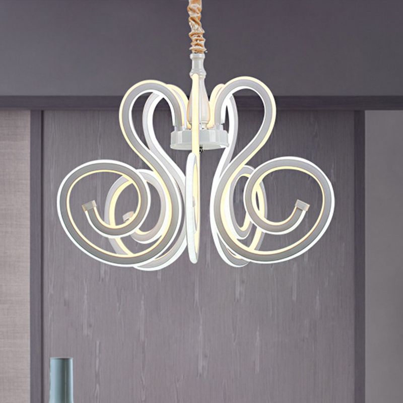 Curly Acrylic Chandelier Lamp Contemporary White LED Hanging Ceiling Light for Dining Room