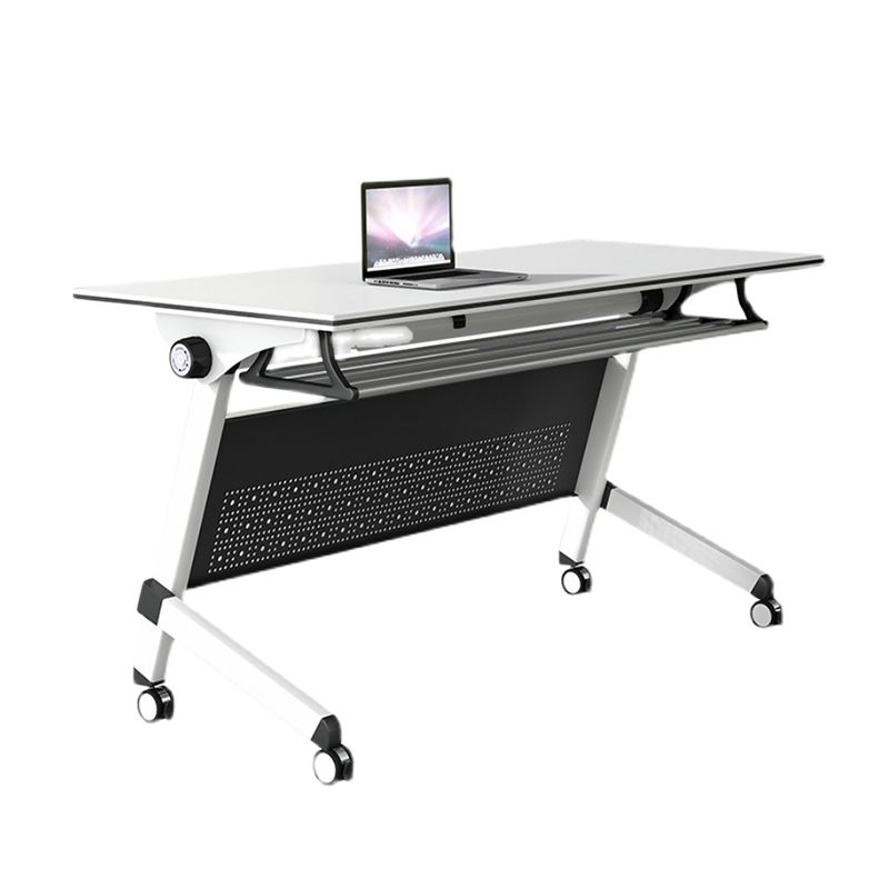 Folding Office Writing Desk Rectangular Shaped Wood with Metal Legs in White