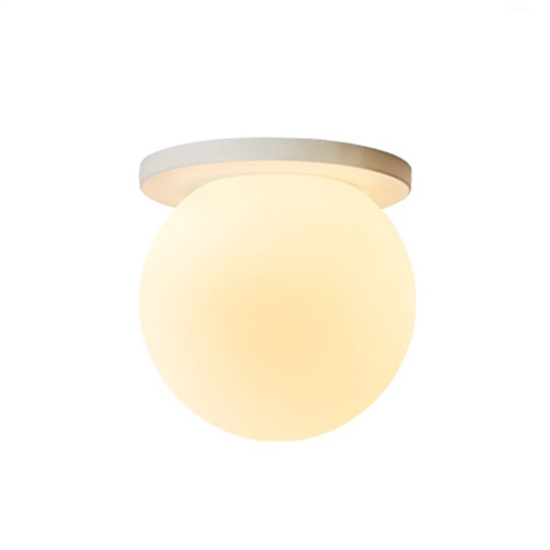 Glass Globe Flush Mount in Modern Concise Style Lacquered Iron Ceiling Light in White