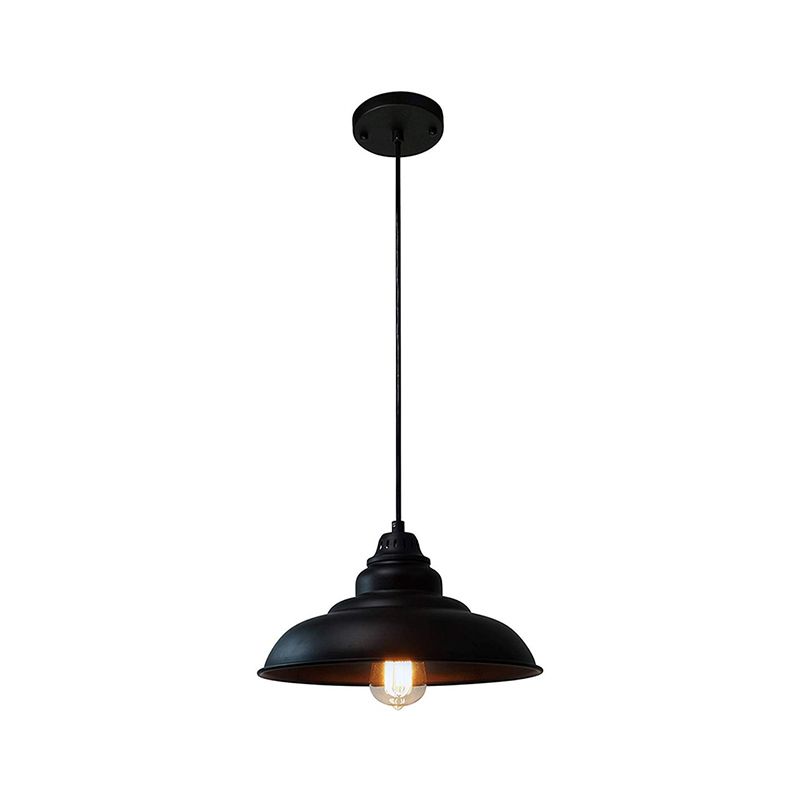 1 Light Dining Room Suspension Light Industrial Style Black Hanging Lighting with Bowl Metallic Shade