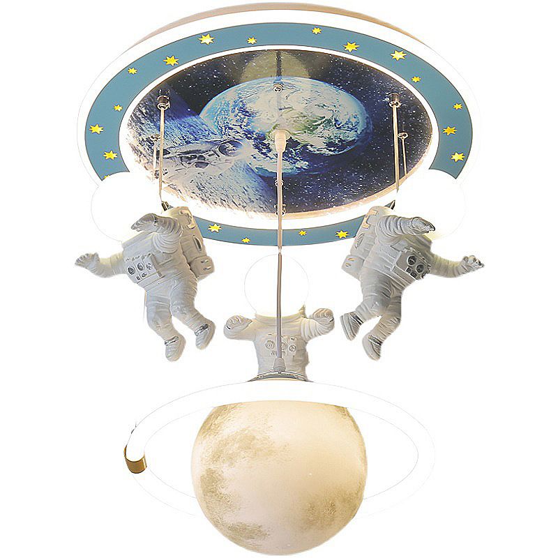 4 Lights Moon Hanging Light Cartoon Metallic Ceiling Pendant Light for Boys Bedroom