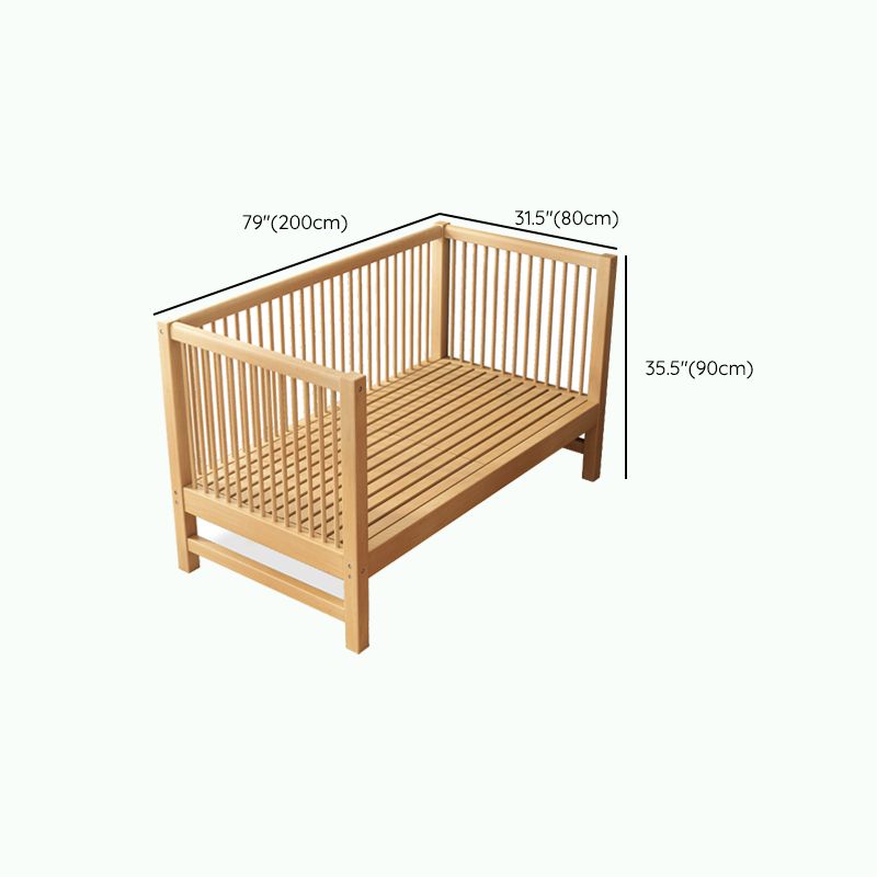 Solid Wood Baby Crib Farmhouse Beech Nursery Bed with Guardrails