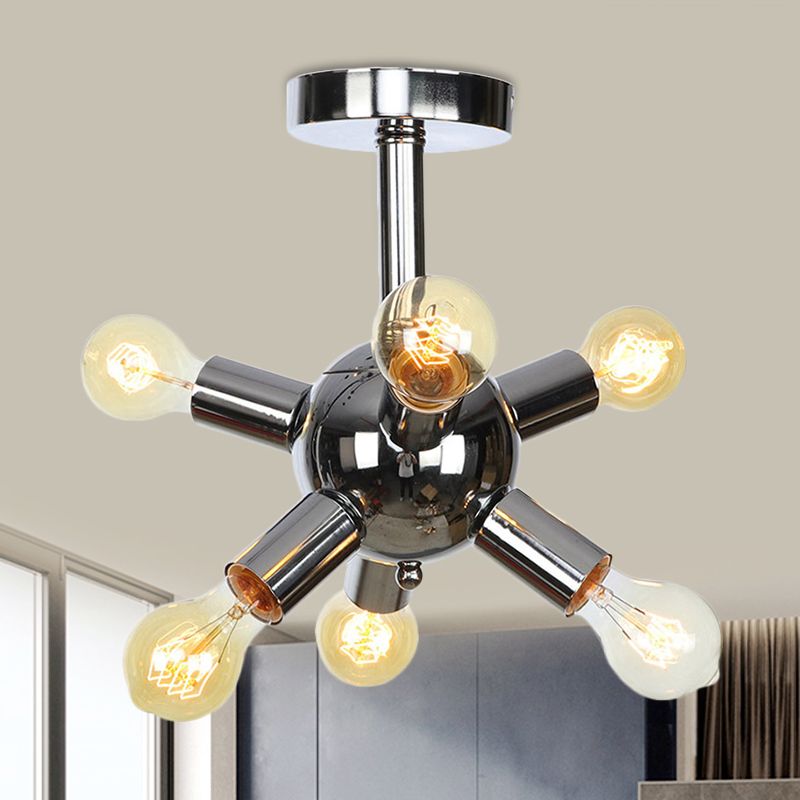 Chroom/Goud Sputnik Semi Flush Mount Vintage Ijzer 6/9/12 Lampjes Restaurant Flush Plafond Lamp Fixture