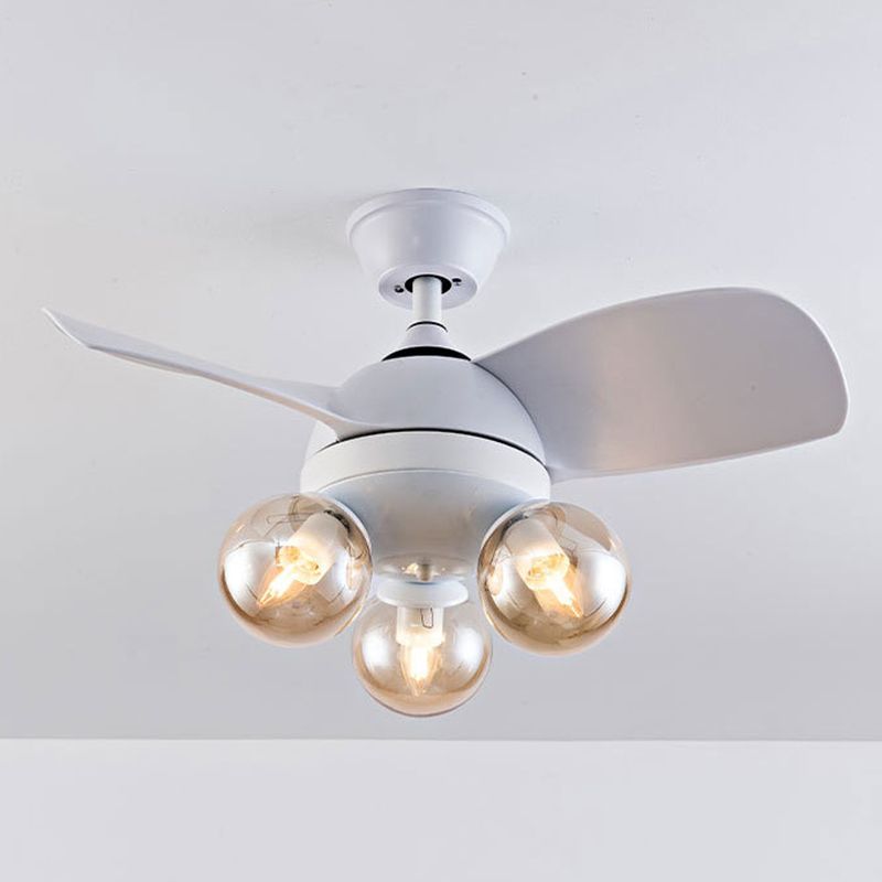 3-Light Kids Pendant Fan Lamp White UFO Semi Flush Mount Light with Glass Shade