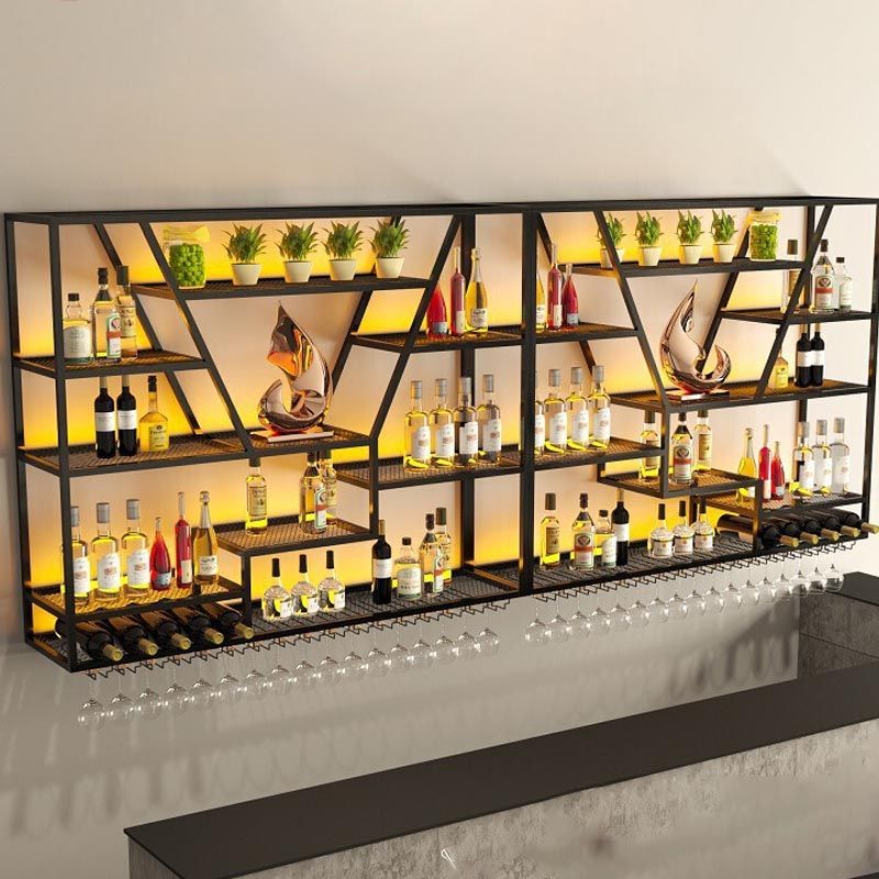 Wall Mounted Iron Wine Racks Modern Style Wine Holder Rack with Shelf