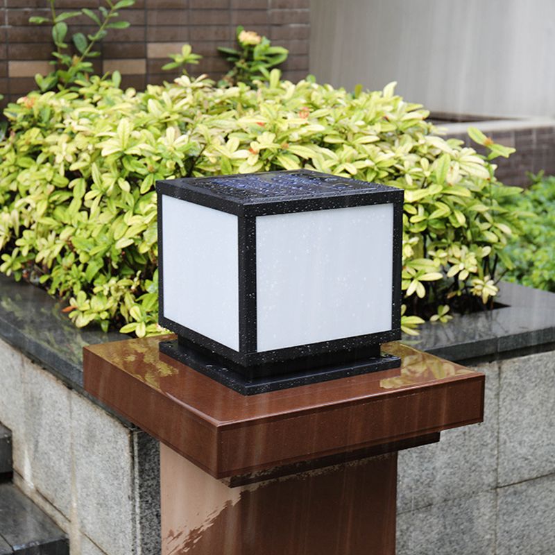 Metal Geometric Shape Outdoor Lights Modern Style 1 Light Solar Pillar Lamp in Black