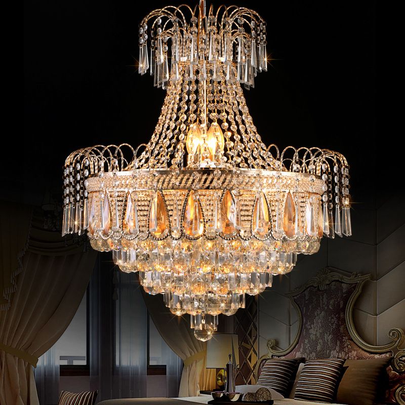 Tiered Bedroom Chandelier Light Fixture Crystal 10 Lights Contemporary Ceiling Light in Gold