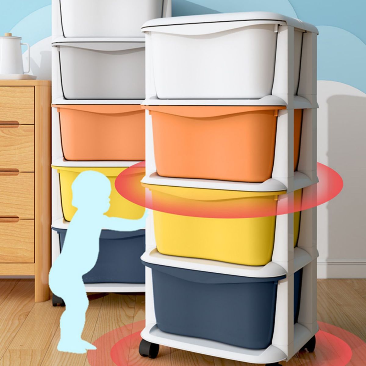 Ultra Modern Vertical Plastic Baby Dresser with Drawers for Bedroom