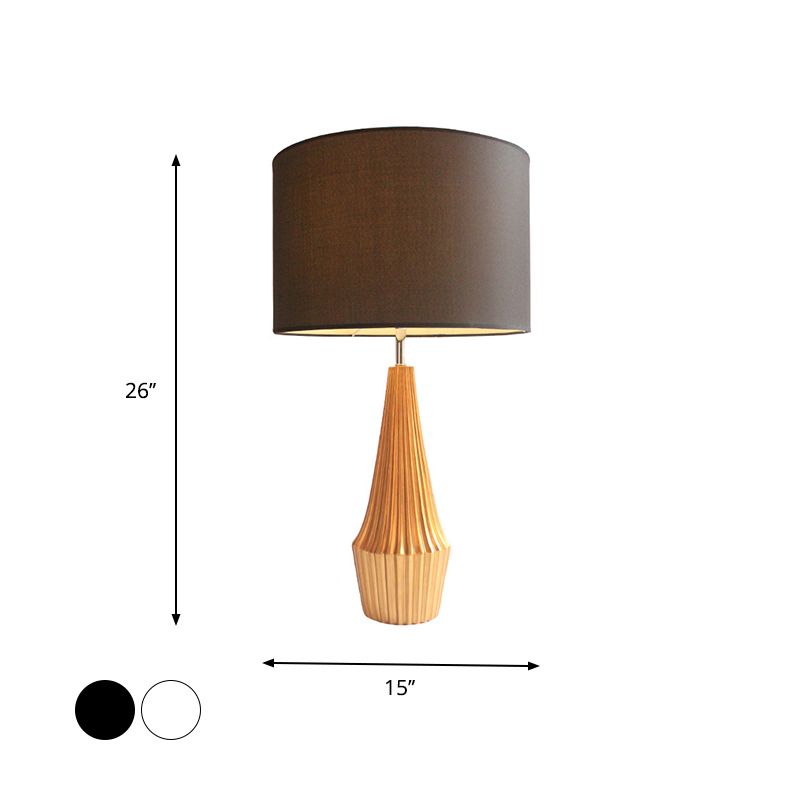 Resin Ridged Teardrop Shaped Night Light Contemporary 1 Bulb Table Lamp with Black/White Round Fabric Shade