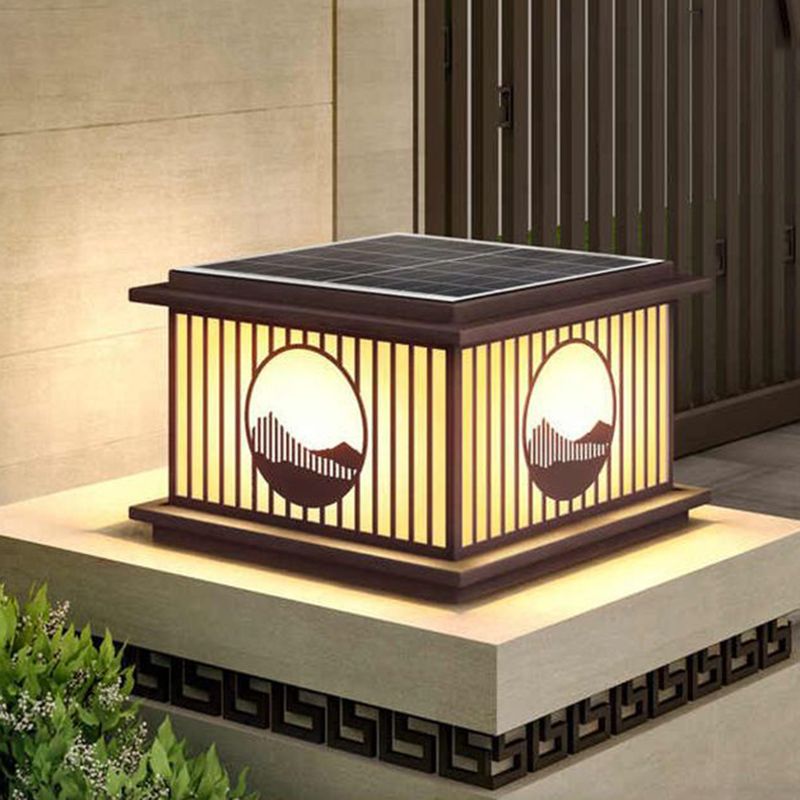 Metal Square Shape Outdoor Lights Modern Style 1 Light Solar Pillar Lamp in Black