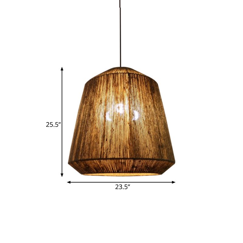 Rustic Barrel Hemp Rope Hanging Light 1-Light Ceiling Pendant Light in Grey for Restaurant Living Room