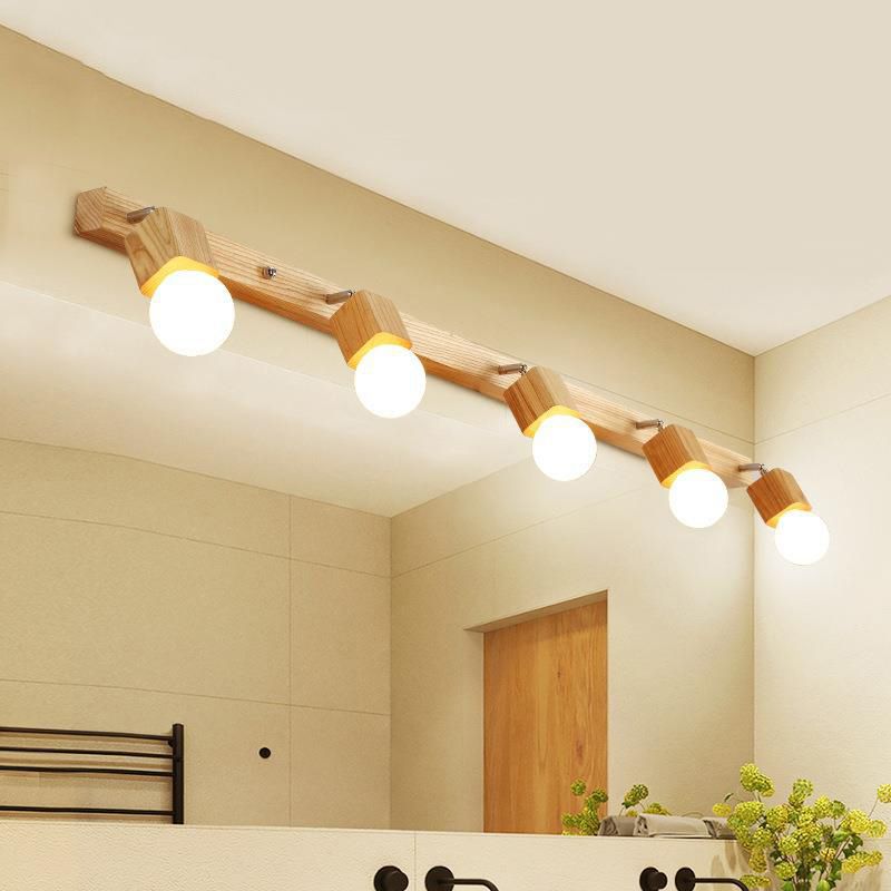 Nordic Style Wooden Vanity Light Geometry Shape Vanity Lamp for Shower Room