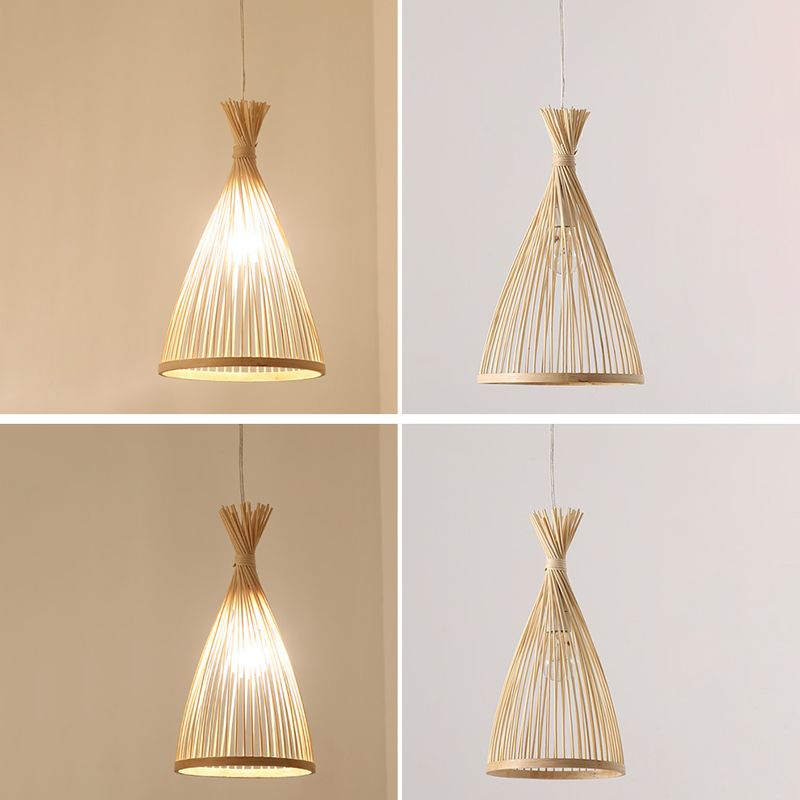 Lampada conica a ciondolo di lampada cinese Minimalista Bamboo 1 Ciondolo a sospensione del ristorante leggero