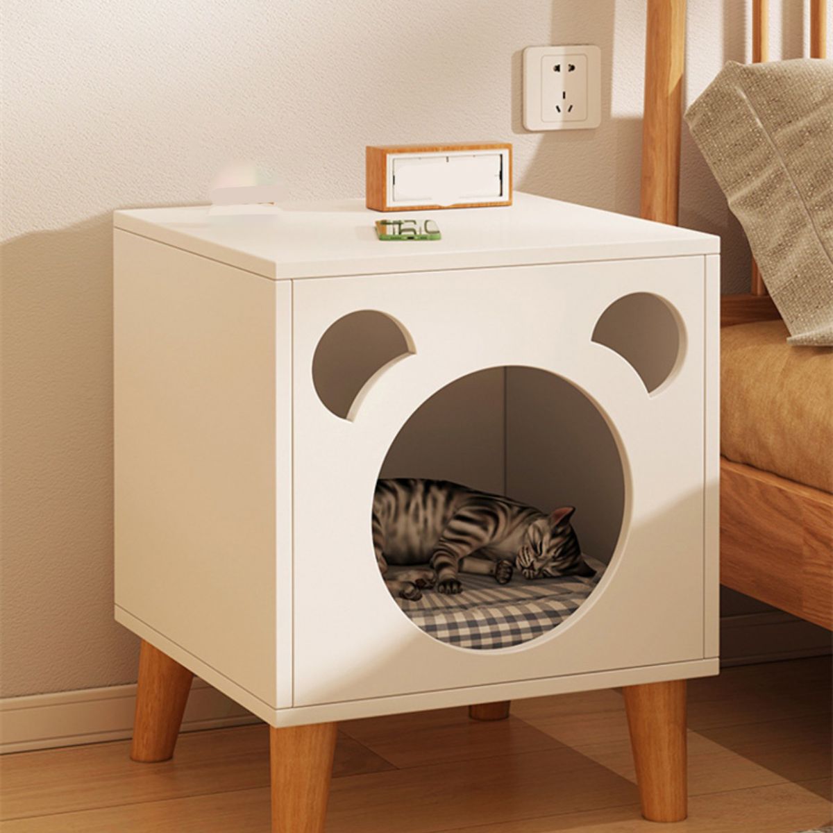 Artificial Wood Accent Table Nightstand Modern Storage Bedside Cabinet Legs