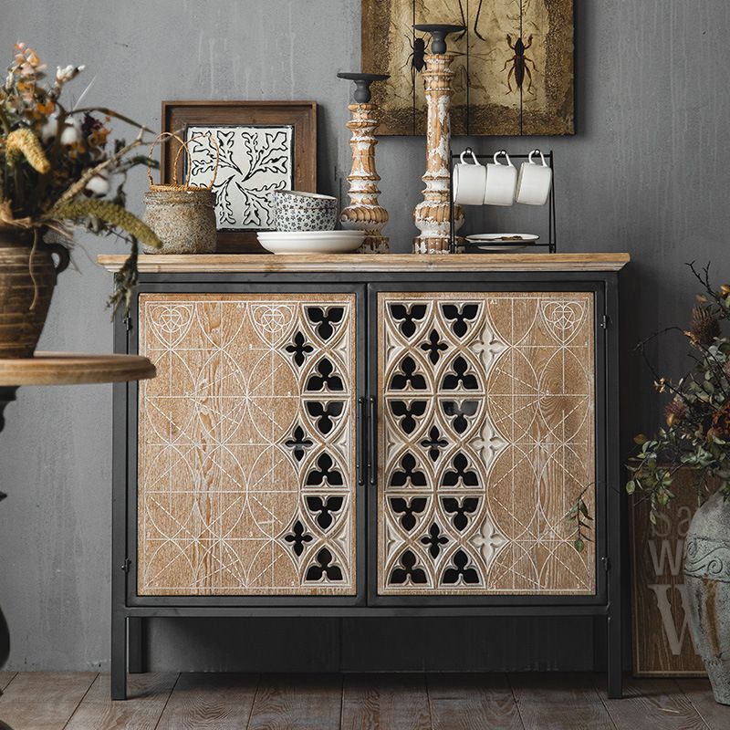 Industrial Accent Cabinet in Brown with Black Metal Legs Cabinet