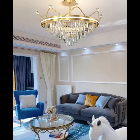 Crystal Crown Ceiling Flush Mount Light Modern LED Close to Ceiling Light in Gold