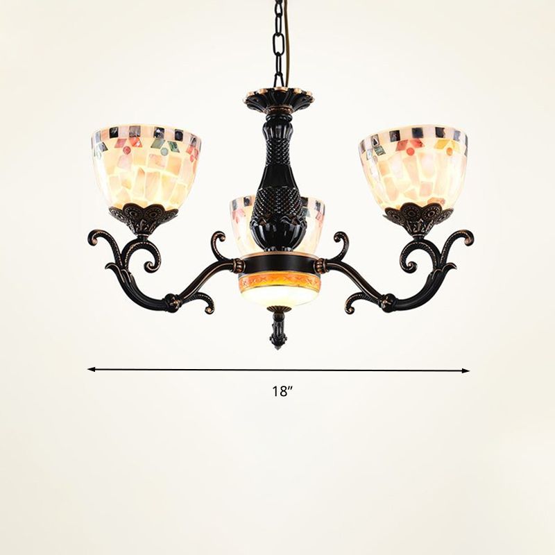 Stained Glass Mosaic Chandelier Lamp Tiffany 3/5/9 Lights Black Suspension Lighting Fixture for Living Room