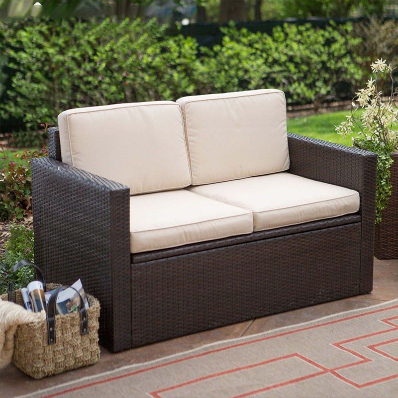 Storage Available Patio Sofa Wicker Outdoor Patio Sofa with Cushions