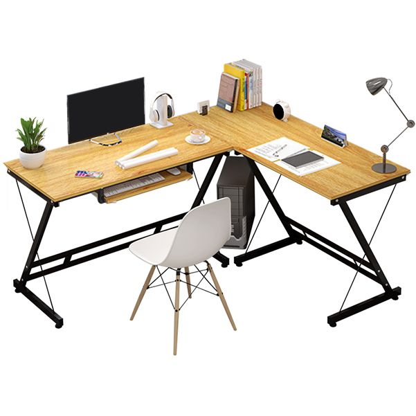 Metal and Wooden Computer Desk Modern L-Shape Keyboard Tray Office Desk for Office