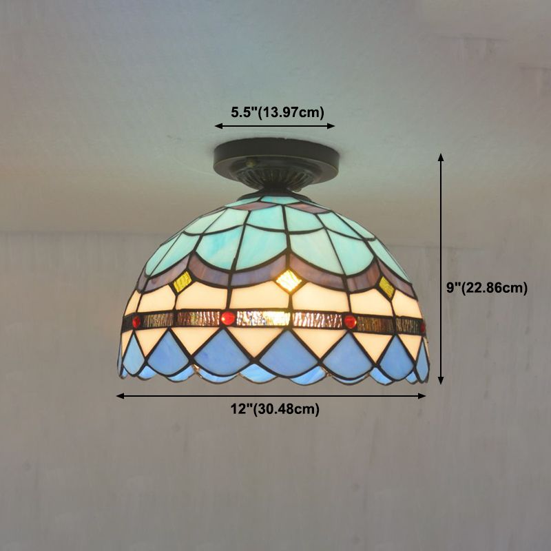 1 Light Bowl Ceiling Lamp Tiffany Style Glass Ceiling Lighting for Living Room