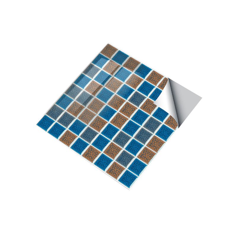 Faux Mosaic Tile Wallpapers Modern Style Smooth Wall Art in Blue and Brown, Self-Stick