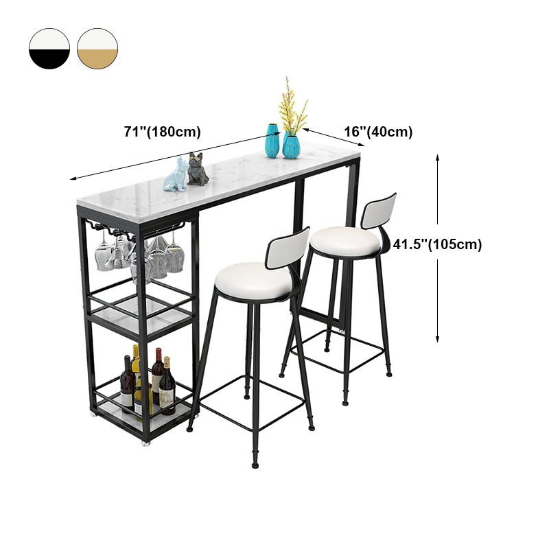 Marble Counter Table with Rectangle Table Top White Double Pedestal Table - 41.3" H