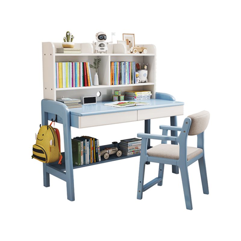 Solid Wood Study Desk Home with Bookshelf with Storage Drawer Writing Desk