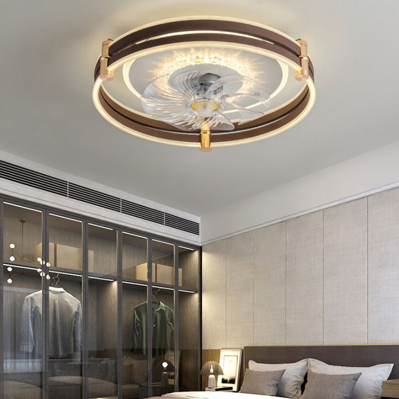 Circular LED Fan Lighting Fixture Macaron Metal Bedroom LED Semi Flush Mount Ceiling Light