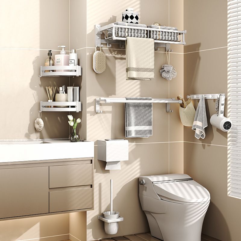 Modern Style Bathroom Accessory Set with Bath Shelf/Towel Bar/Toilet Brush in White