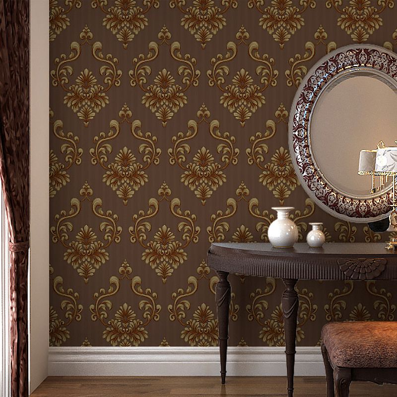 Antique Jacquard Wallpaper Roll for Accent Wall 33' x 20.5" Wall Covering in Dark Color