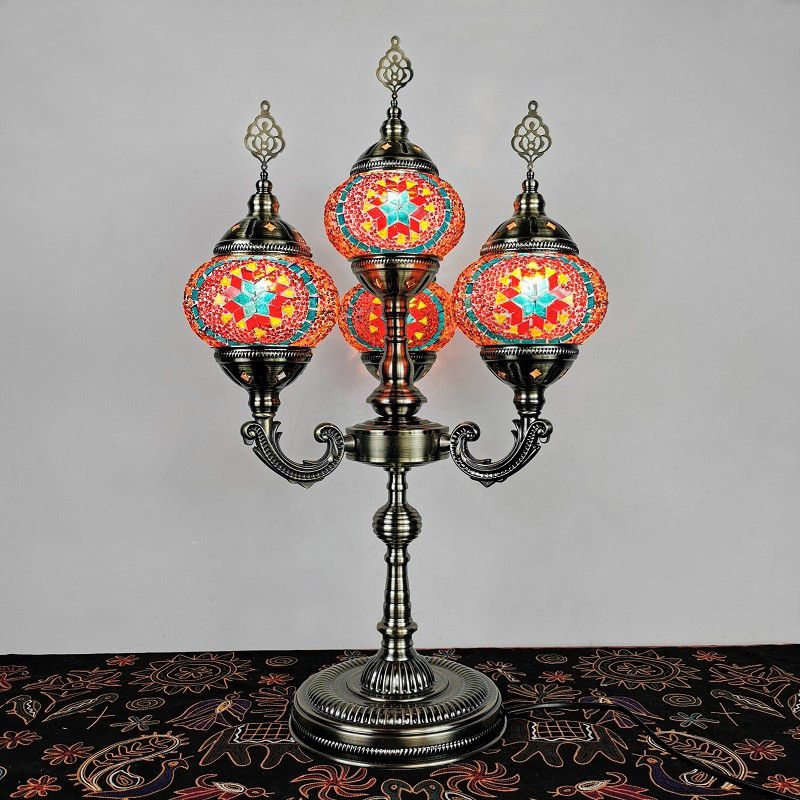 Orange/Blue/Blue and Orange 4 Heads Table Lamp Vintage Hand Rolled Art Glass Candelabra Desk Lamp