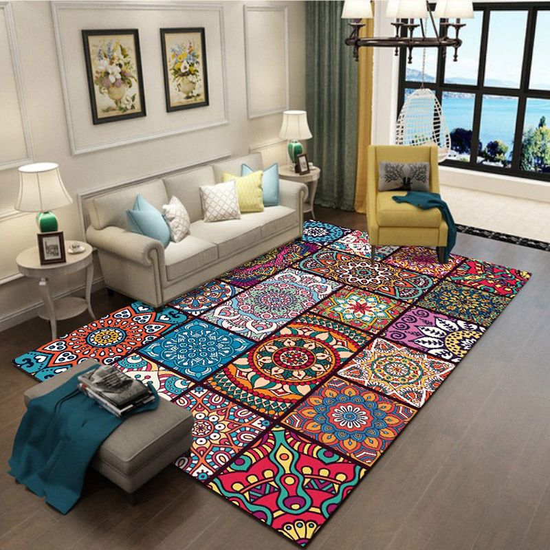Colorful Florentine Tile Rug Distinctive Moroccan Rug Non-Slip Backing Carpet for Home Decoration