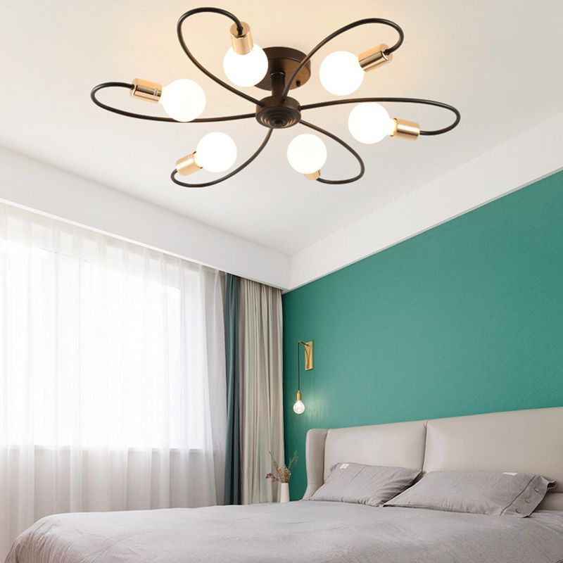 Industrial Style Iron Ceiling Light Curve Shape Colorful Ceiling Lamp for Bedroom